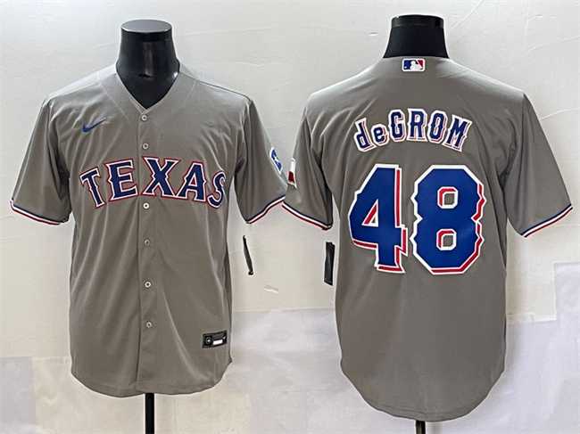 Men%27s Texas Rangers #48 Jacob deGrom Gray With Patch Cool Base Stitched Jersey